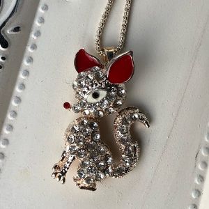 Pretty Kitty Rhinestone & Enameled Pendant with 26” Chain NWT Purrrrrfect ❤️